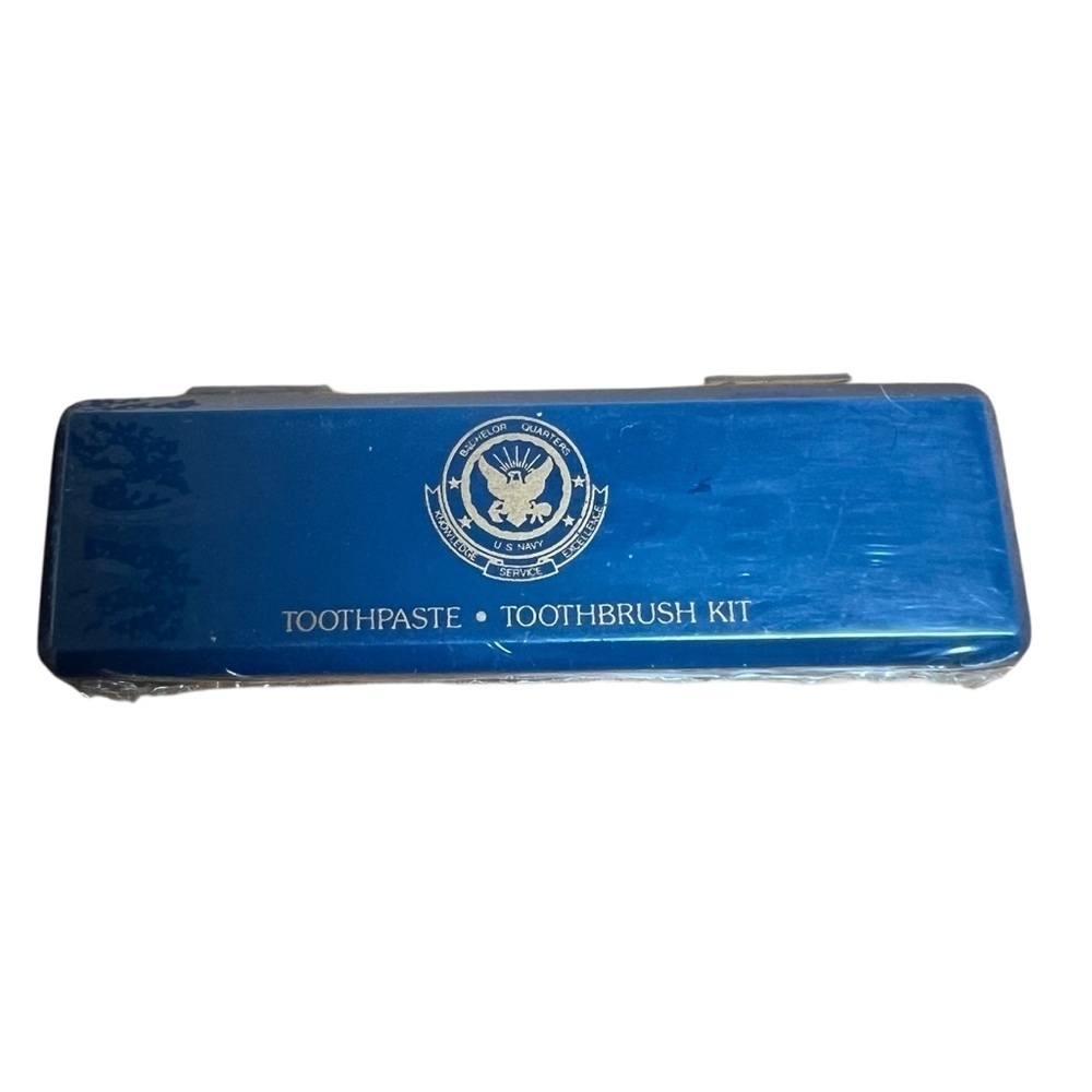 Sealed U.S. Navy Military Bachelors Quarters Toothpaste Toothbrush Care Kit VTG